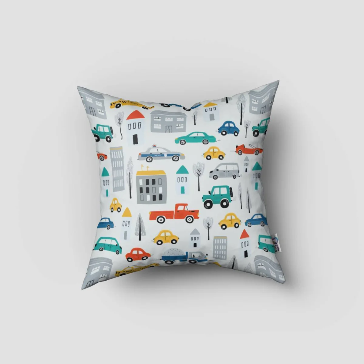 Araç Kırlent Kılıfı | Beyaz güneş, ağaçlar Desenli