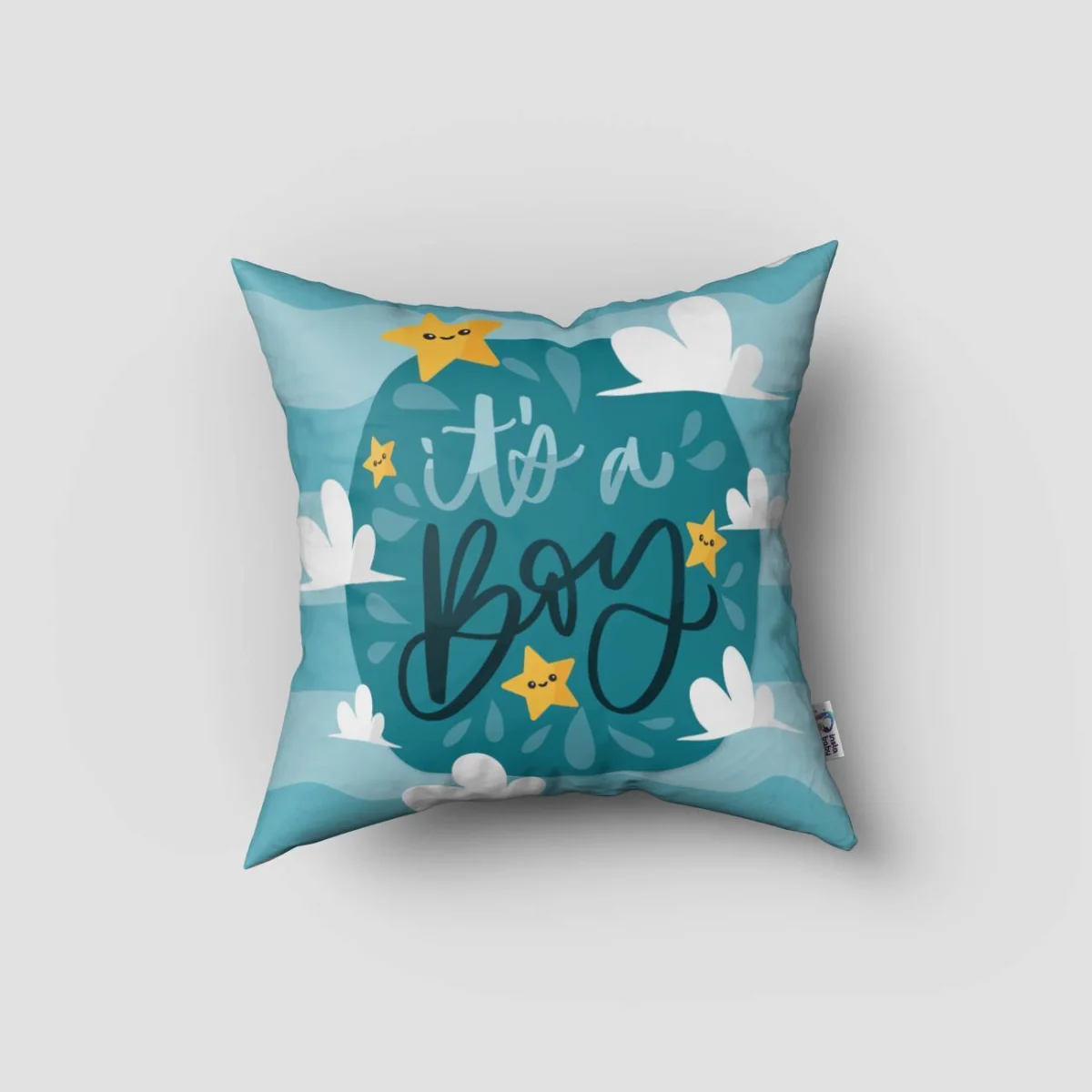 Yıldızlar ve Bulutlar Kırlent Kılıfı | Mavi Yıldız, bulut Desenli