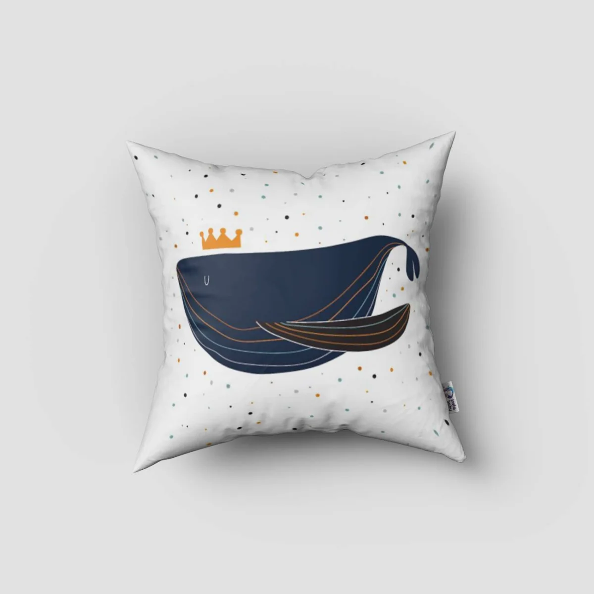 Deniz Hayvanları (Balina, Ahtapot) Kırlent Kılıfı | Beyaz Taç, minik noktalar Desenli