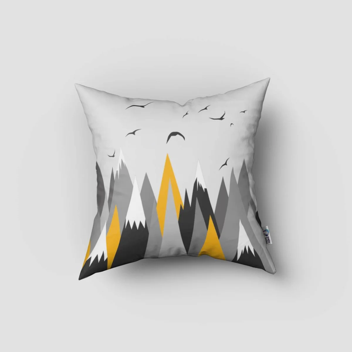 Dağ Manzarası ve Kuşlar Kırlent Kılıfı | Beyaz dağlar, kuşlar Desenli