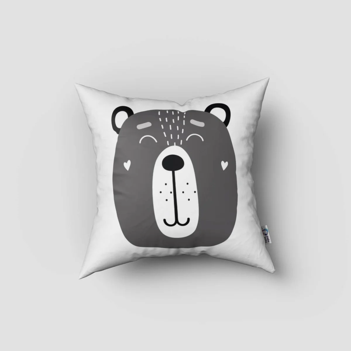 Kral Ayı Kırlent Kılıfı | Beyaz taç, Let's Play yazısı Desenli