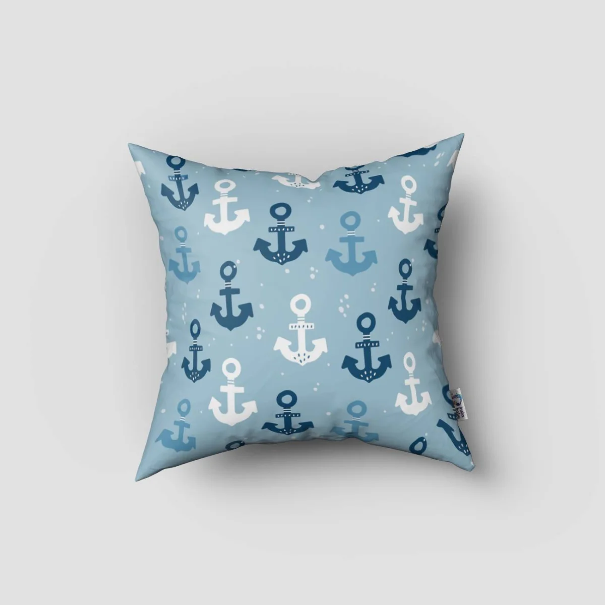 Çapa Kırlent Kılıfı | Mavi Halat deseni, beyaz noktalar Desenli