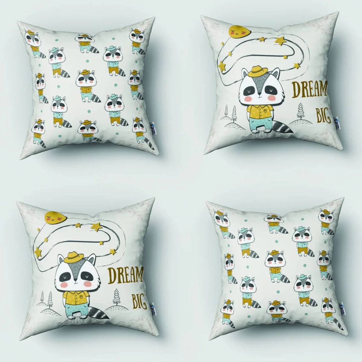 Orman Hayvanları 4lü Kırlent | Beyaz yıldız, güneş Desenli