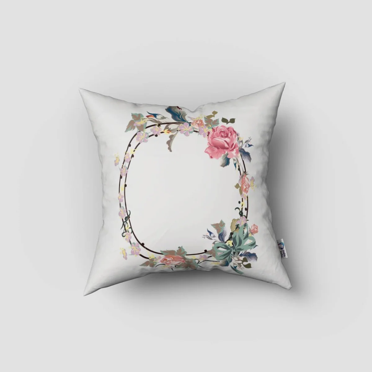 Çiçekli Düş Kapanı Kırlent Kılıfı | Beyaz Çiçekler, yapraklar Desenli