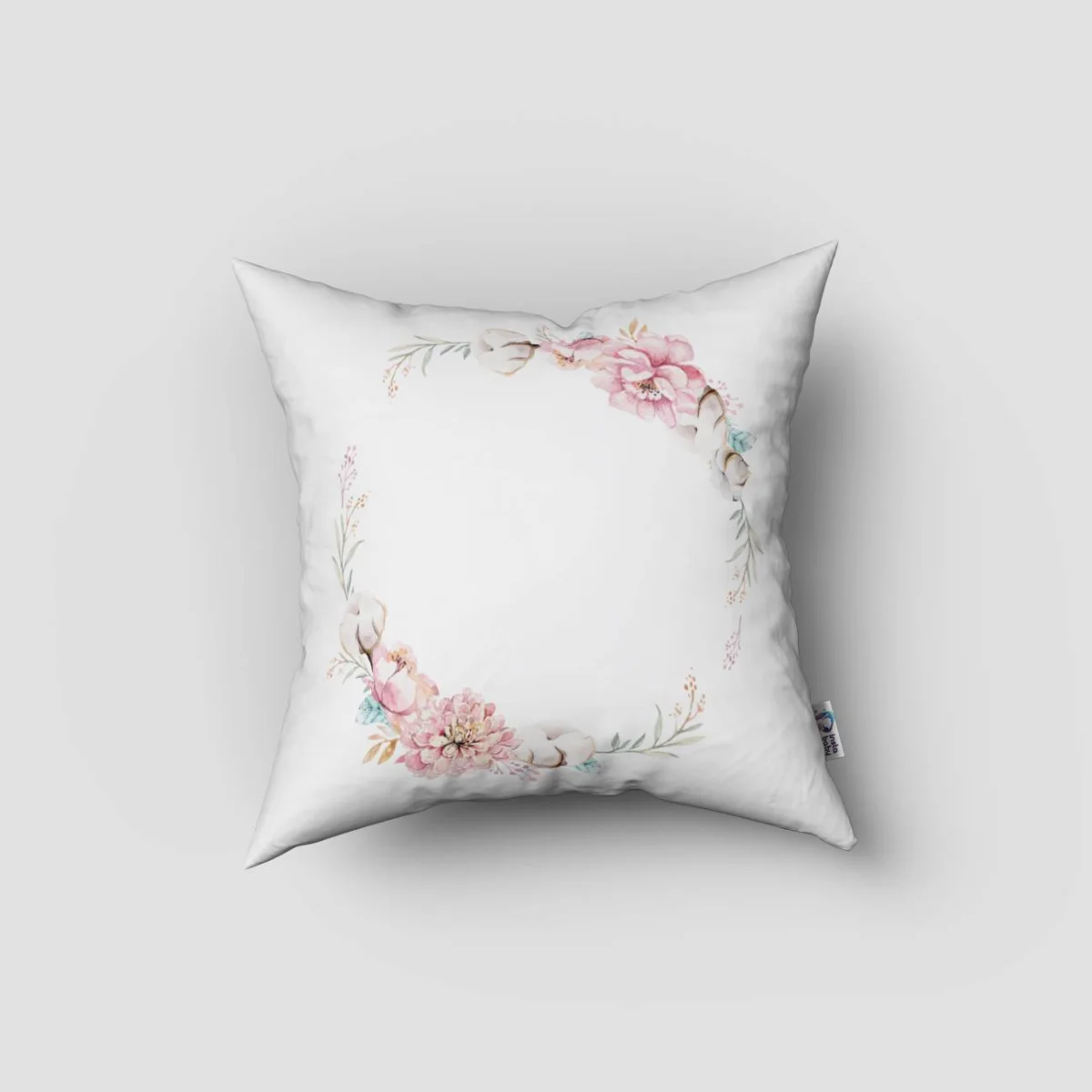 Çiçek ve kelebekler Kırlent Kılıfı | Beyaz Pembe çiçek, yaprak Desenli
