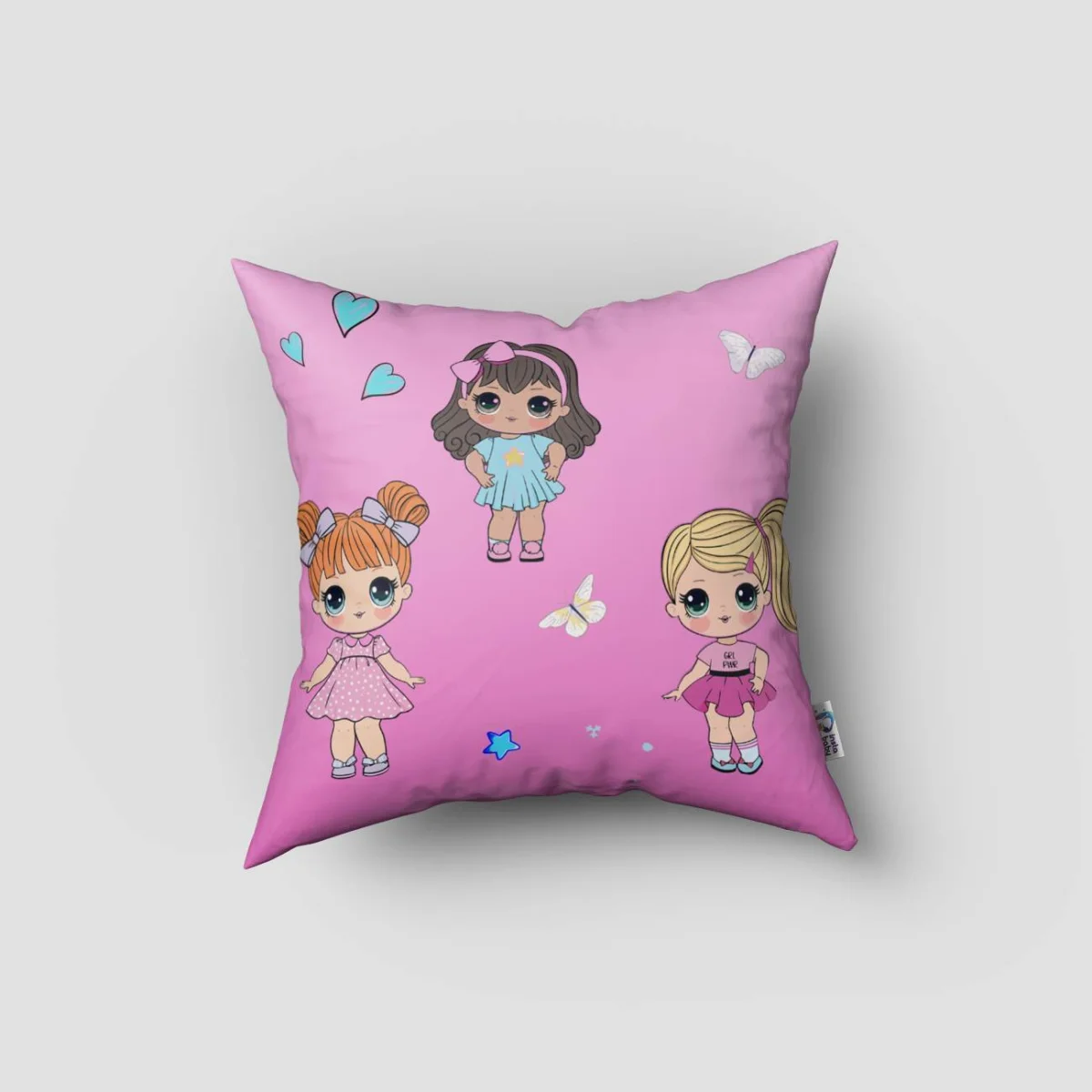 Prensesler, Arabalar, Yol Haritası Kırlent Kılıfı | Pembe, Mavi yıldızlar, trafik ışıkları Desenli