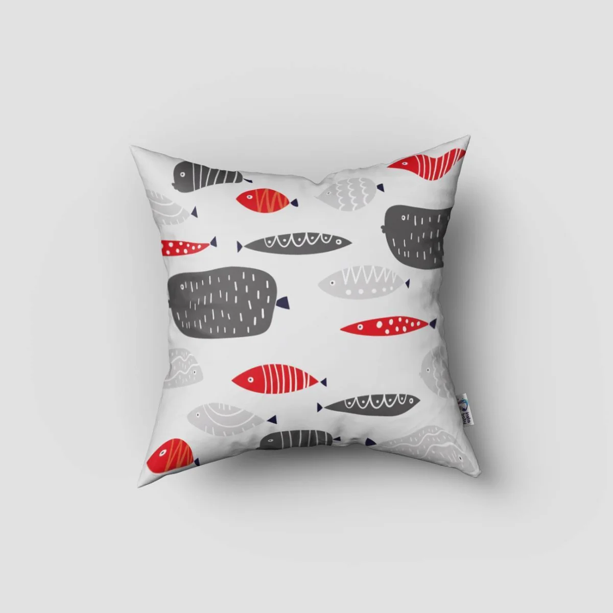 Balık Kırlent Kılıfı | Beyaz Dalga, küçük balık Desenli