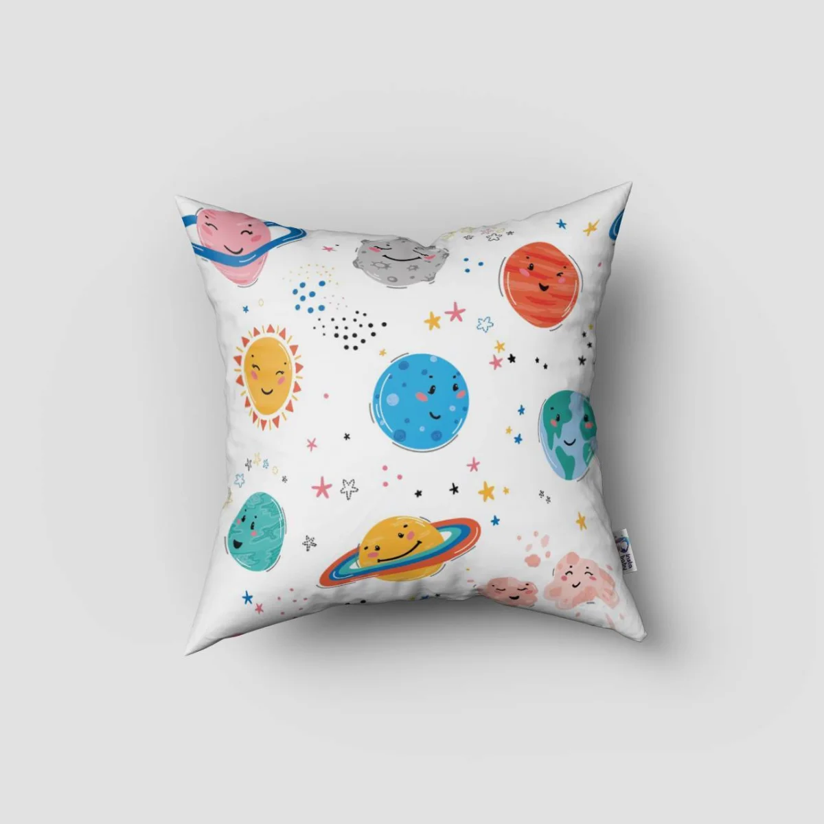 Uzay Kırlent Kılıfı | Beyaz gezegenler, güneş Desenli