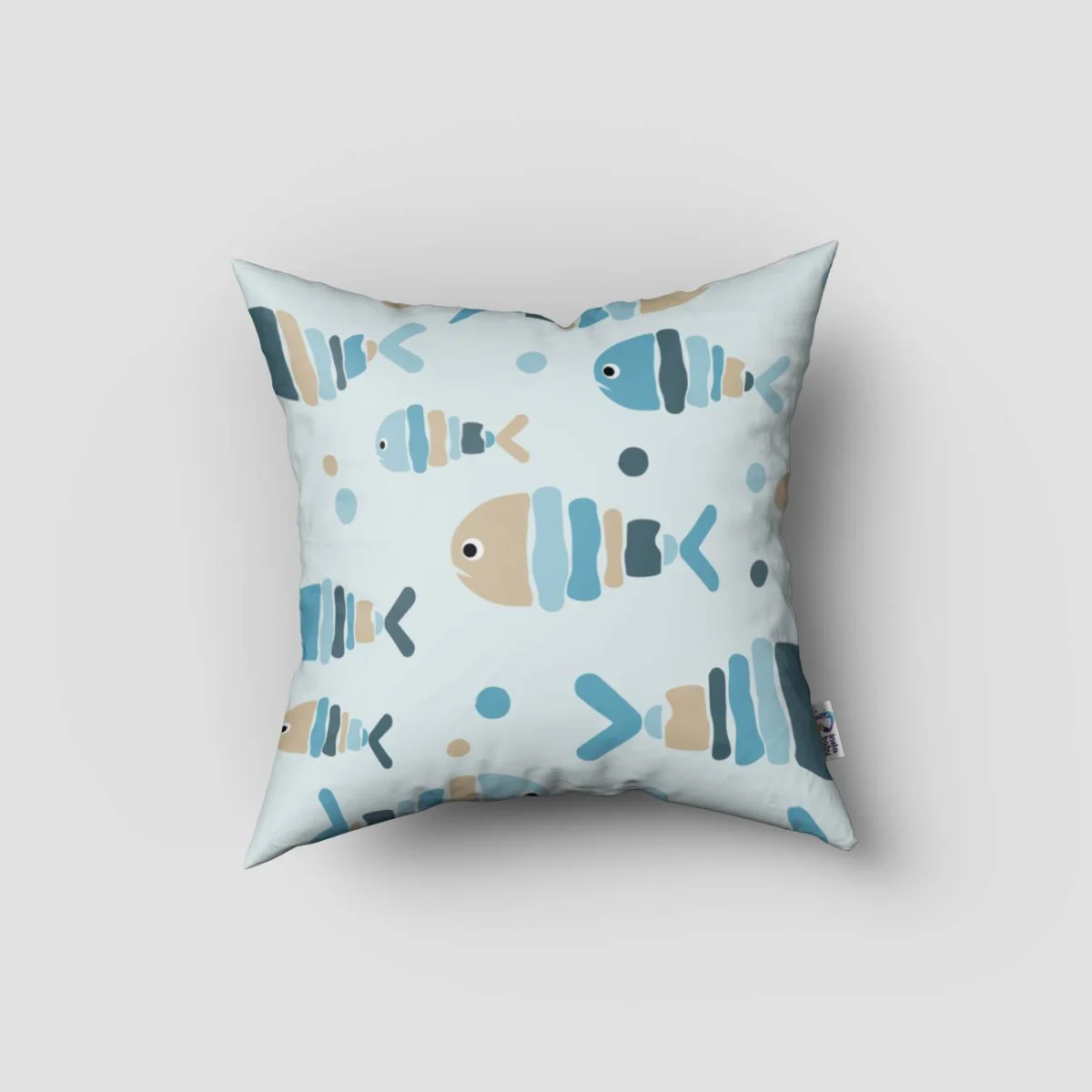 Balık Kırlent Kılıfı | Mavi renkli noktalar Desenli