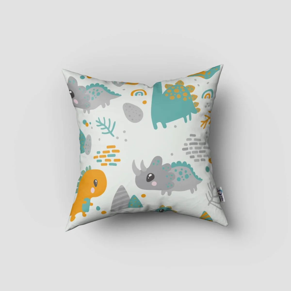 Dinozorlar Kırlent Kılıfı | Beyaz yaprak, yumurta Desenli