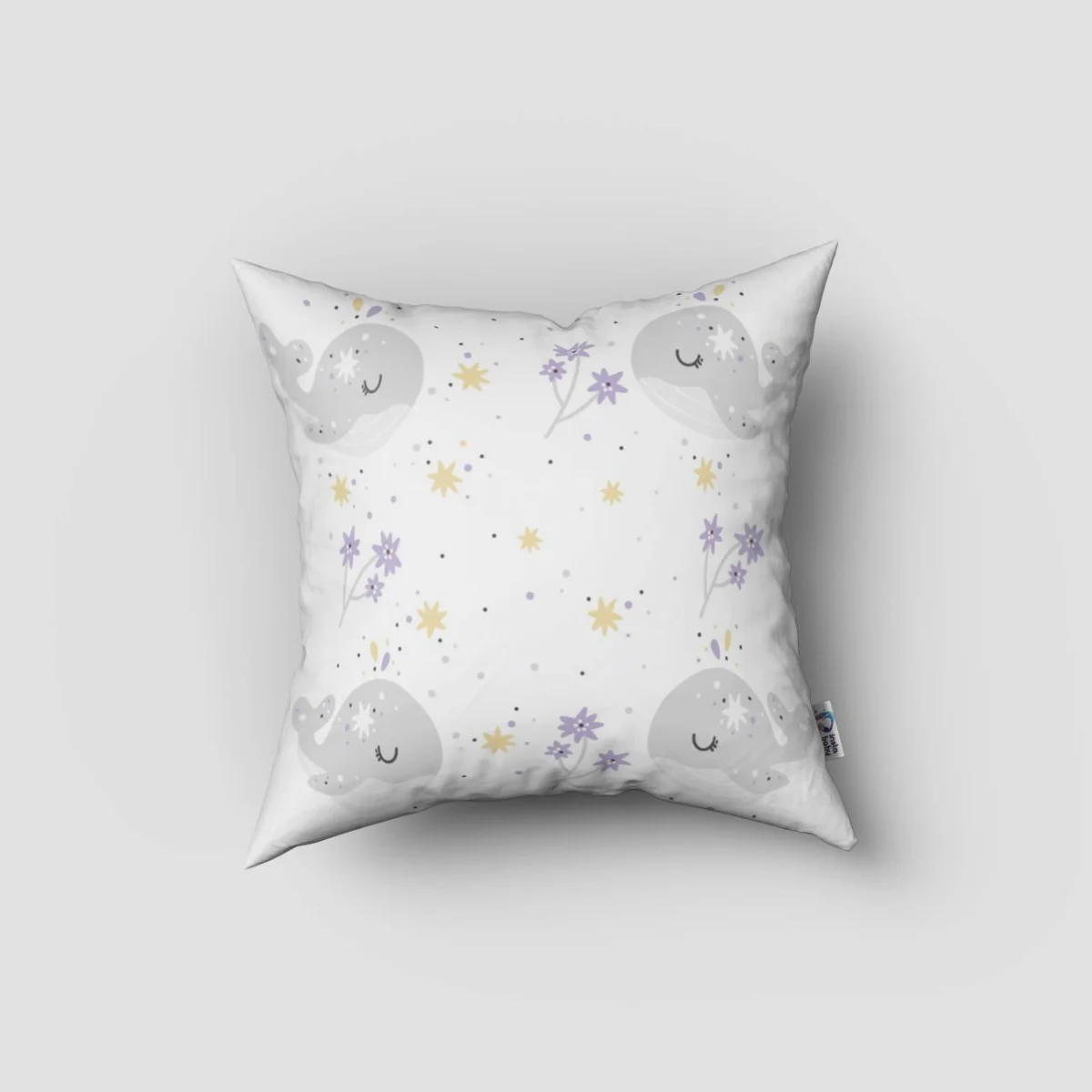 Deniz hayvanları Kırlent Kılıfı | Beyaz yıldız, çiçek Desenli