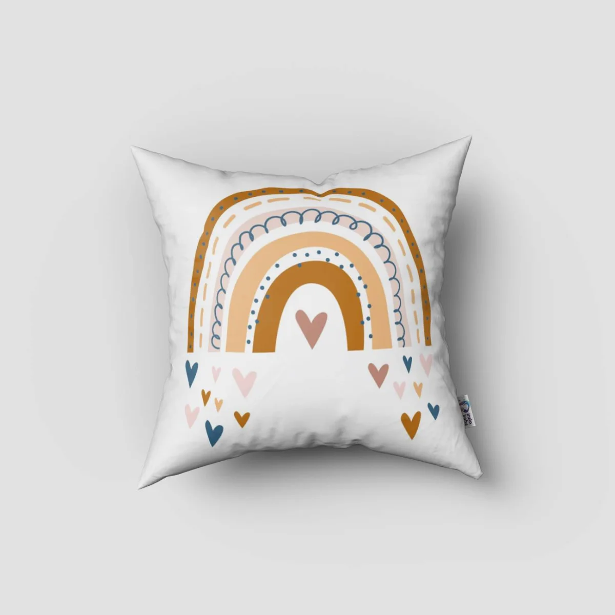 Gökkuşağı Kırlent Kılıfı | Beyaz gökkuşağı, bulutlar Desenli