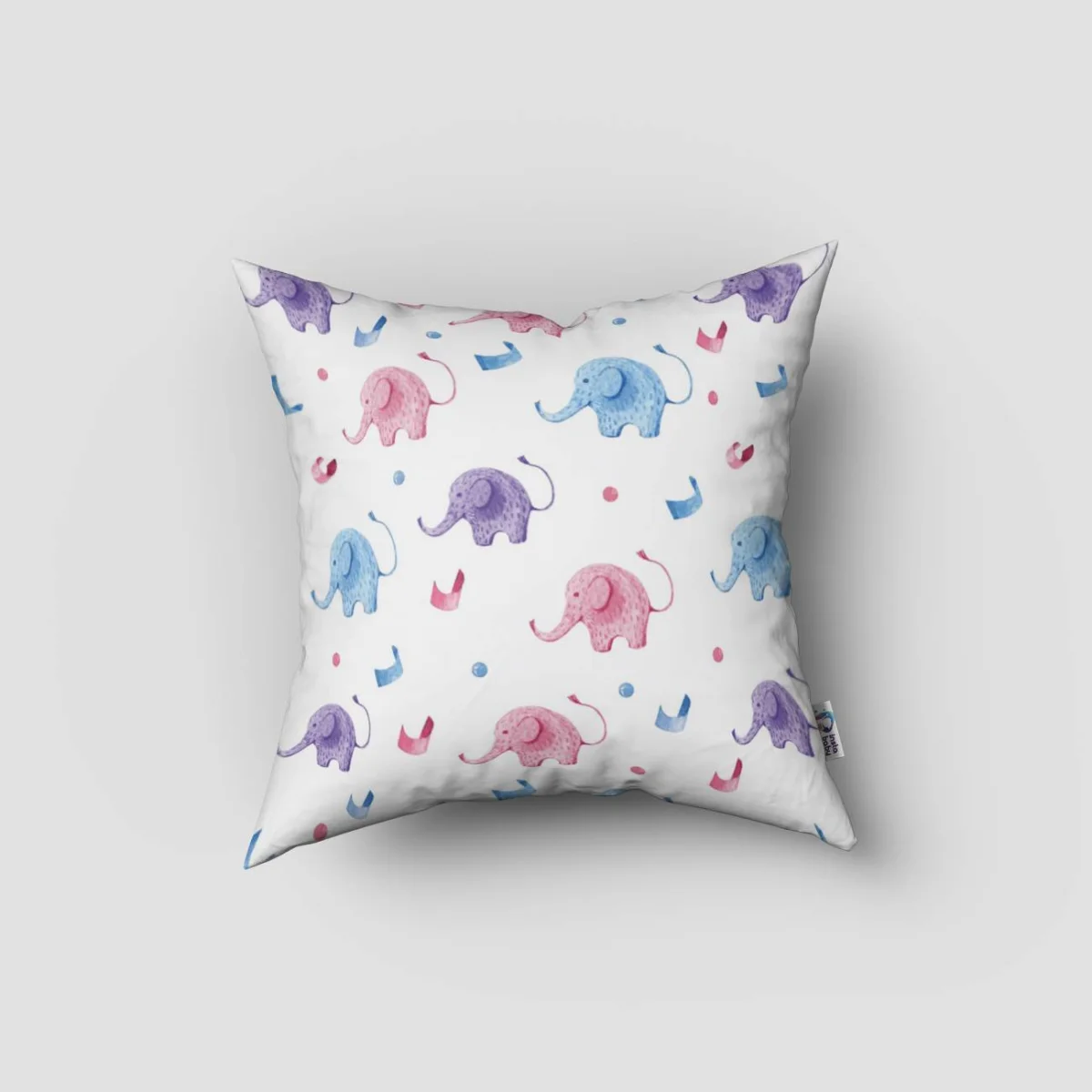 Filler Kırlent Kılıfı | Beyaz rengarenk noktalar ve geometrik şekiller Desenli