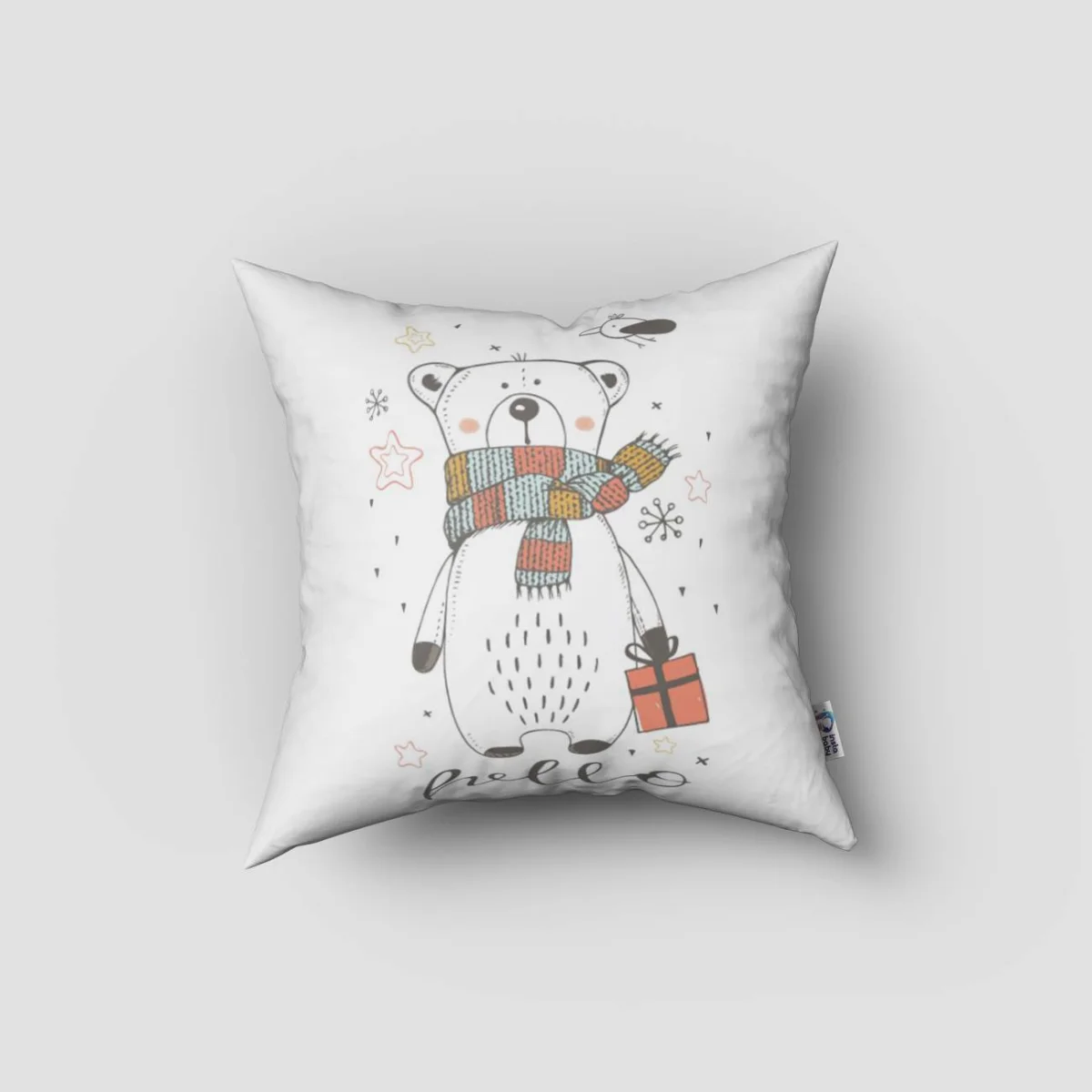 Kutup Ayısı Kırlent Kılıfı | Beyaz çam ağaçları, kar taneleri Desenli