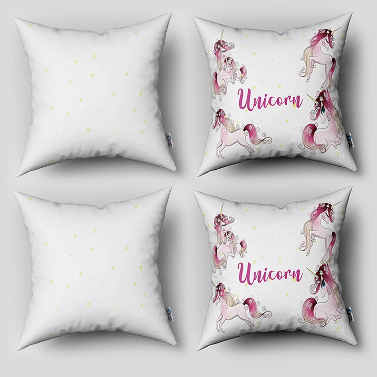 Unicorn 4lü Kırlent | Beyaz yıldız Desenli