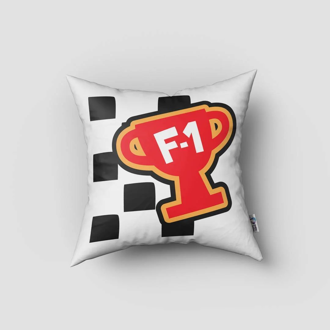 Go-kart yarışı Kırlent Kılıfı | Gri Yarış pisti, ağaçlar Desenli