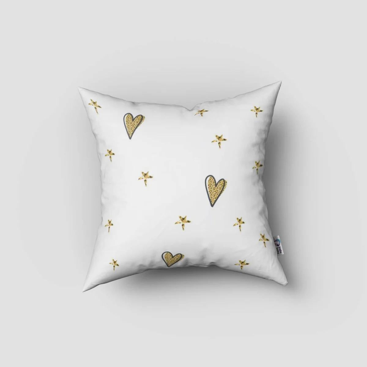 Balerin ve Kuğu Kırlent Kılıfı | Beyaz Altın yıldızlar, kalpler Desenli