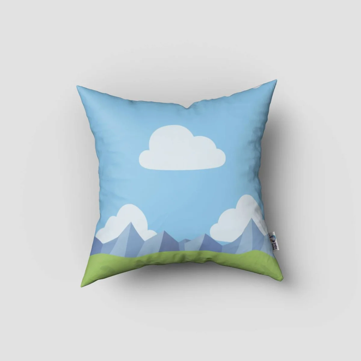 Balonlar Kırlent Kılıfı | Mavi bulut, dağ Desenli