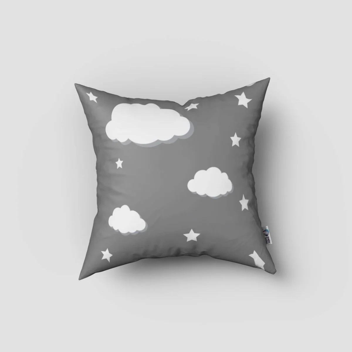Sıcak Hava Balonları Kırlent Kılıfı | Gri yıldız, bulut Desenli