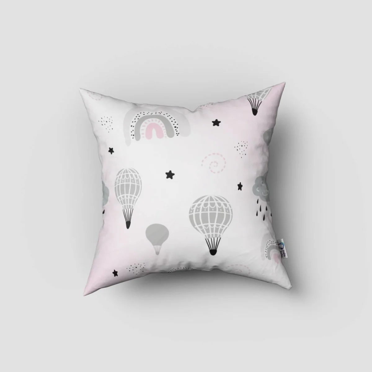 Uçan balina Kırlent Kılıfı | Beyaz Sıcak hava balonu, gökkuşağı Desenli