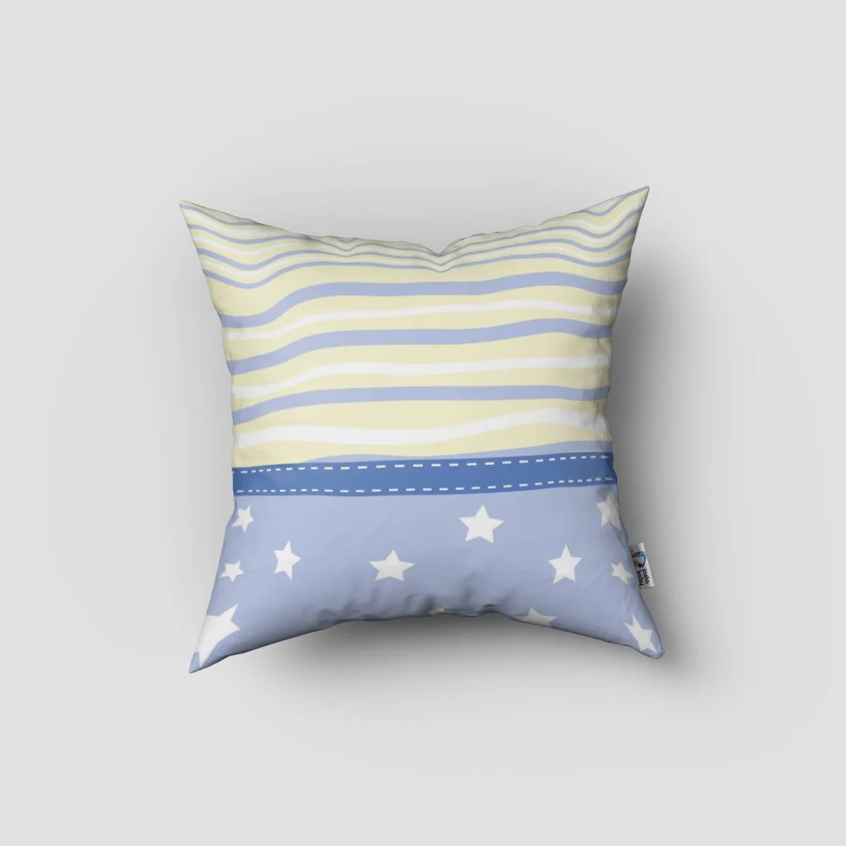 Fil Kırlent Kılıfı | Mavi yıldız, şerit Desenli