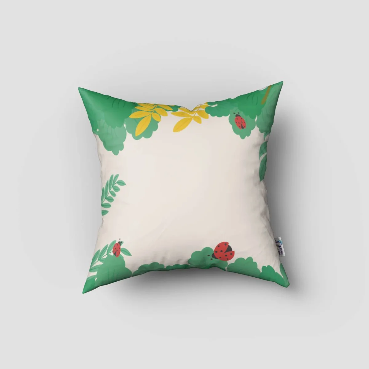 Orman Hayvanları Kırlent Kılıfı | Krem Yapraklar, çiçekler Desenli