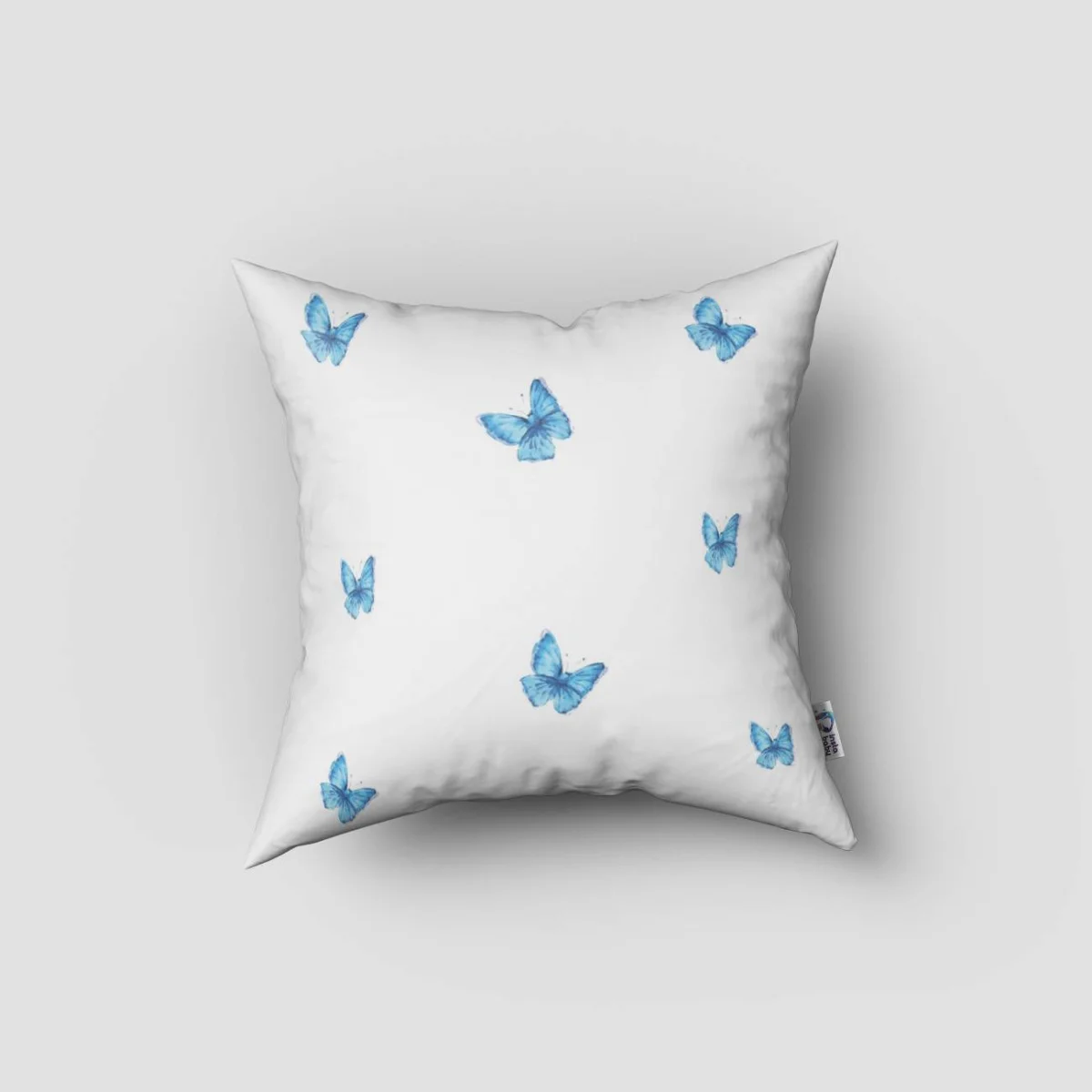 Çiçekler Kırlent Kılıfı | Beyaz Çiçekler, kelebekler Desenli