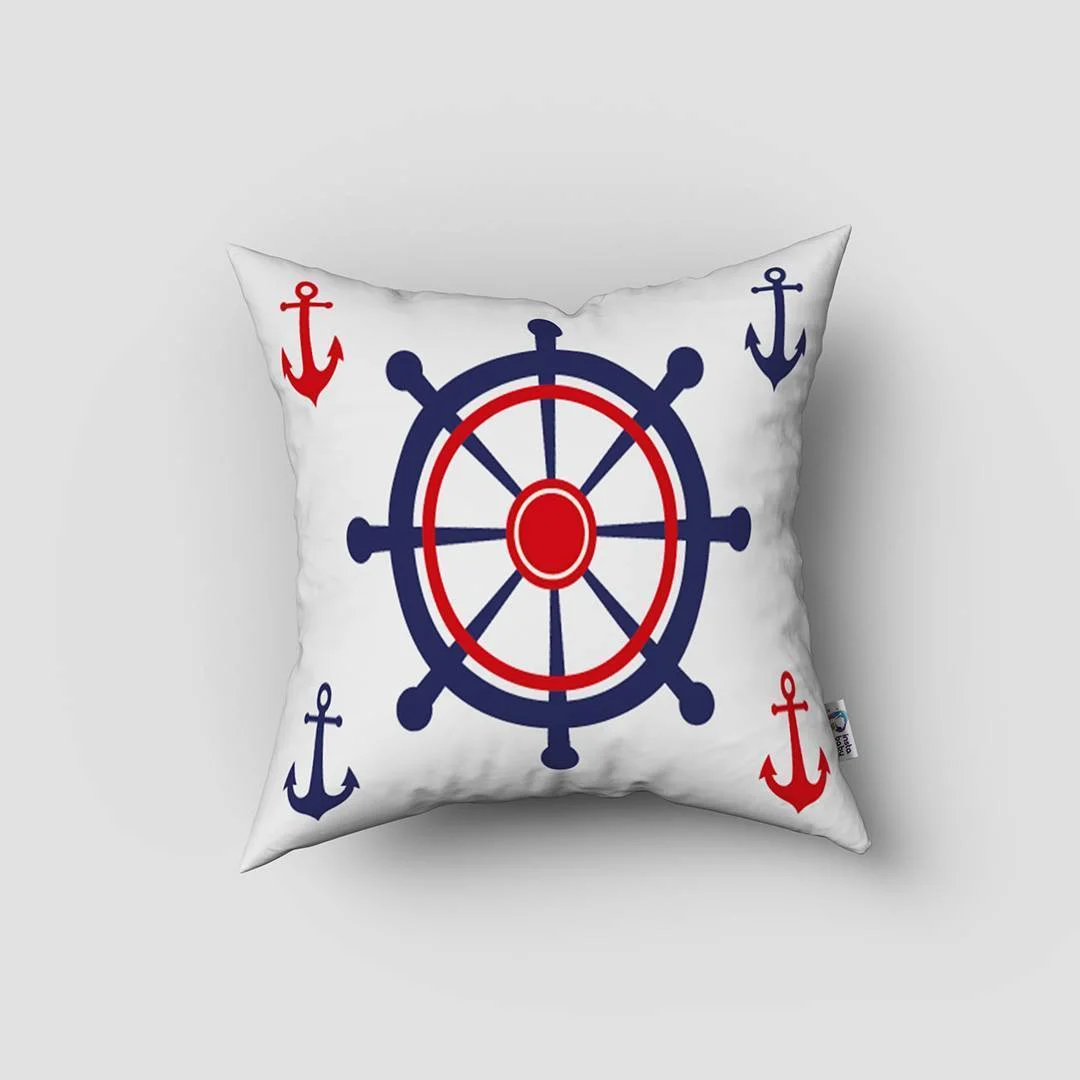 Denizcilik Kırlent Kılıfı | Beyaz bulut, yıldız Desenli