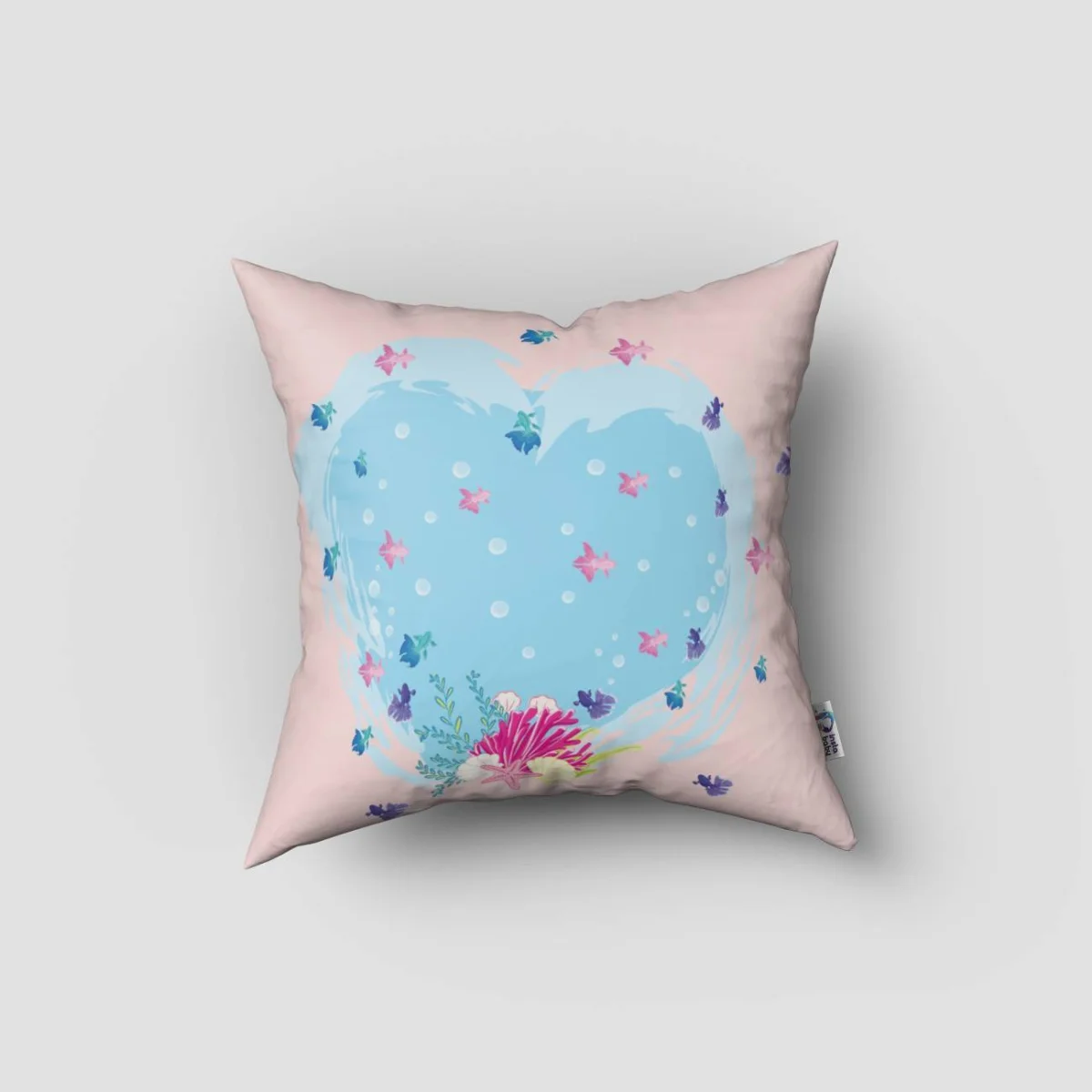 Deniz Kızı Kırlent Kılıfı | Pembe Mercan, deniz kabukları Desenli