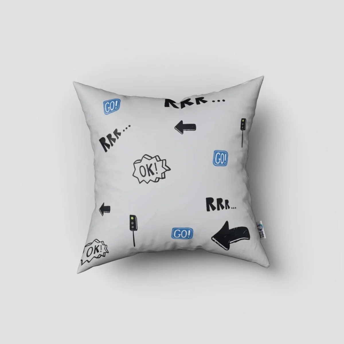 Dinozor Kırlent Kılıfı | Gri scooter, trafik ışığı Desenli