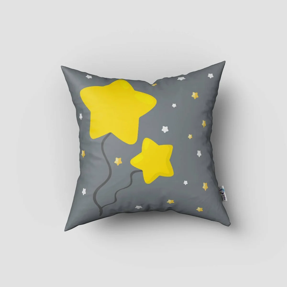 Fil Kırlent Kılıfı | Gri yıldızlar, yıldız balonlar Desenli