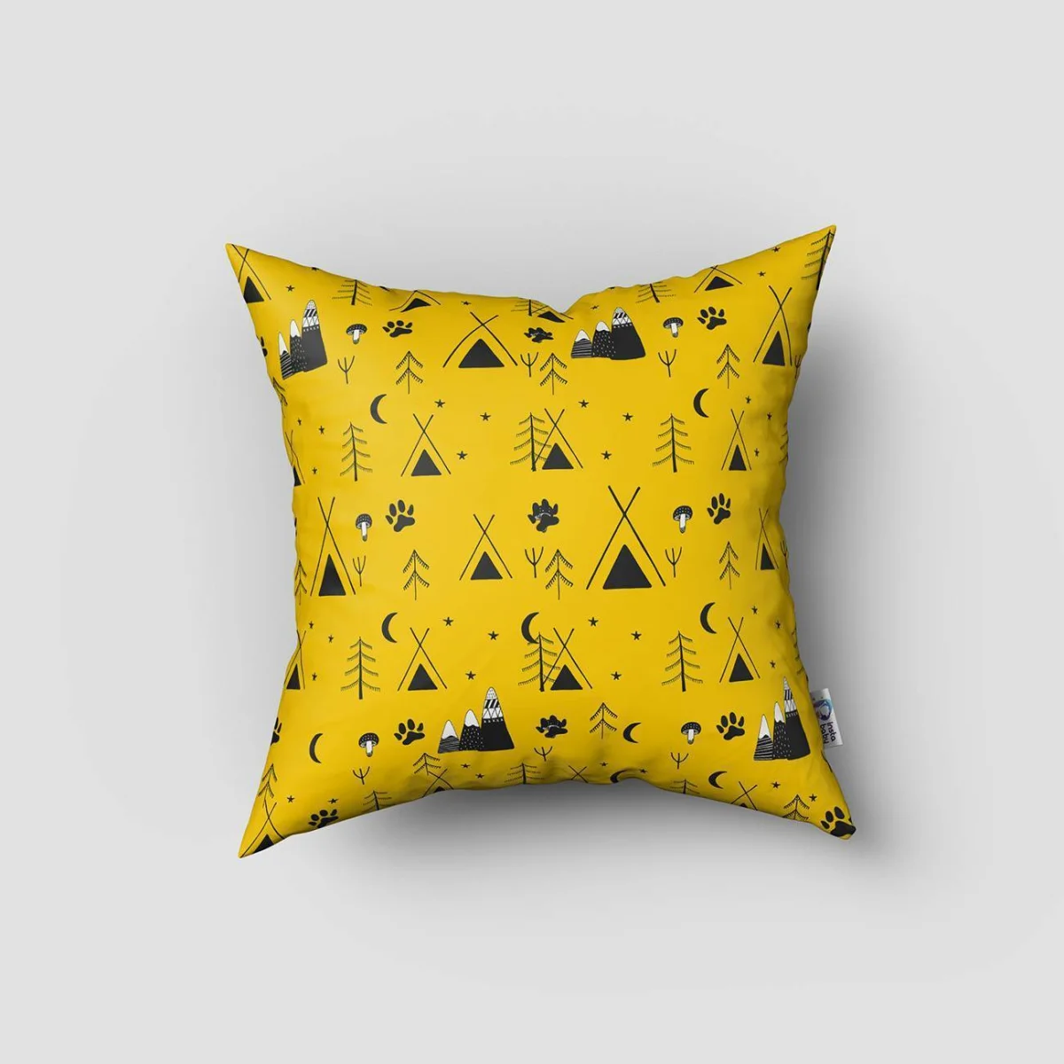 Yerli Çocuk Kırlent Kılıfı | Beyaz Yıldız, ay Desenli