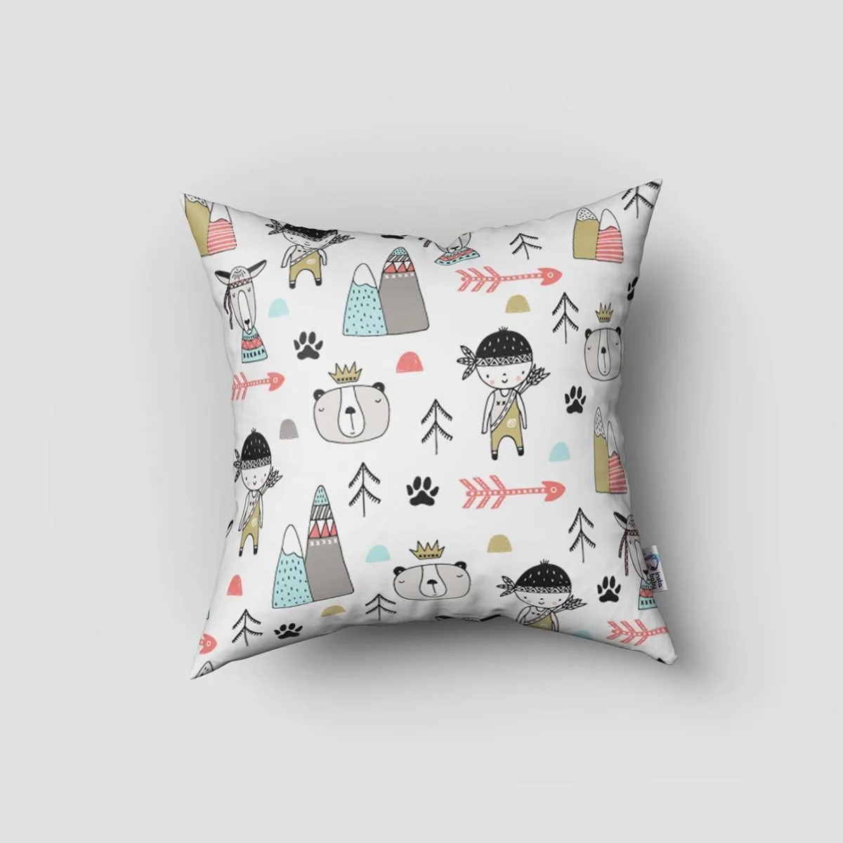 Kaşif ve Hayvanlar Kırlent Kılıfı | Beyaz yıldız, ay Desenli