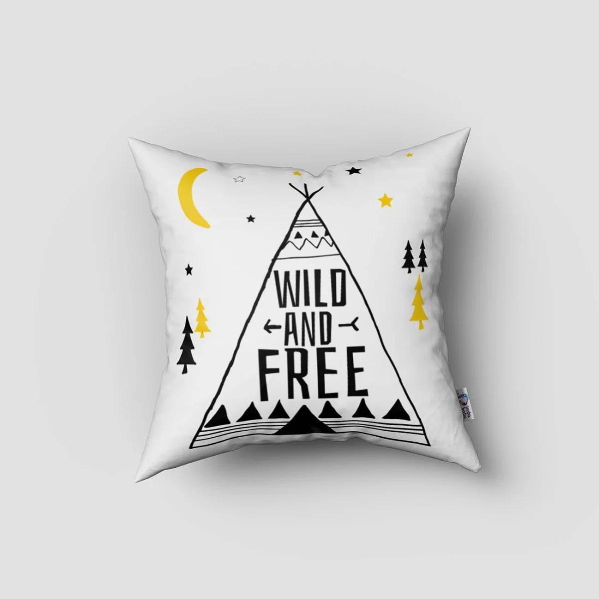 Tipi Çadırı, Doğa Kırlent Kılıfı | Gri yıldız, ay Desenli