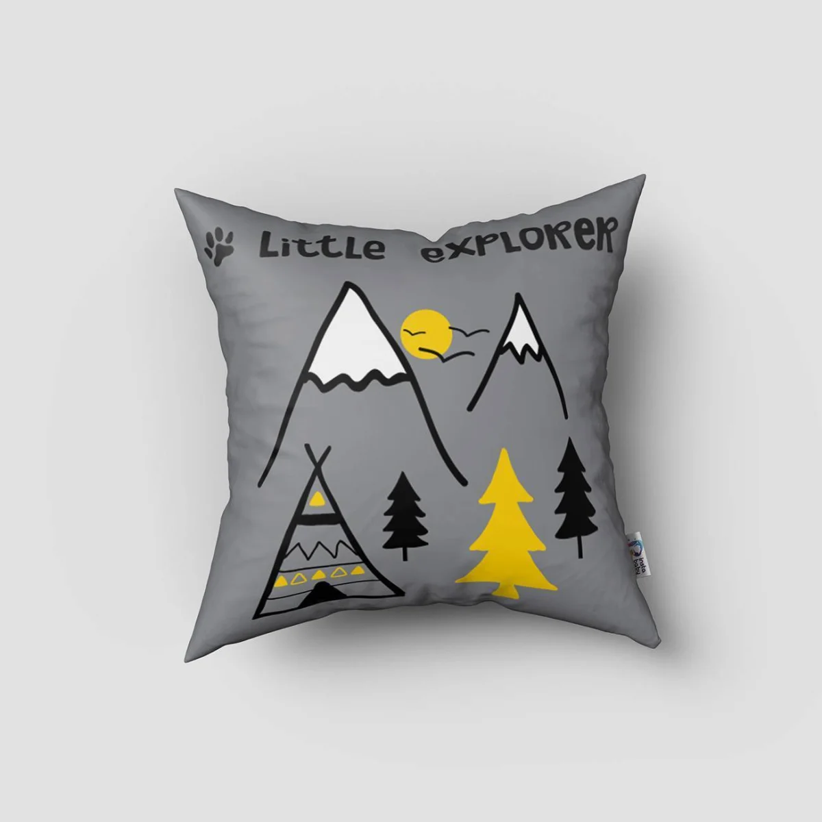 Orman Hayvanları ve Macera Kırlent Kılıfı | Gri yol, ağaçlar Desenli