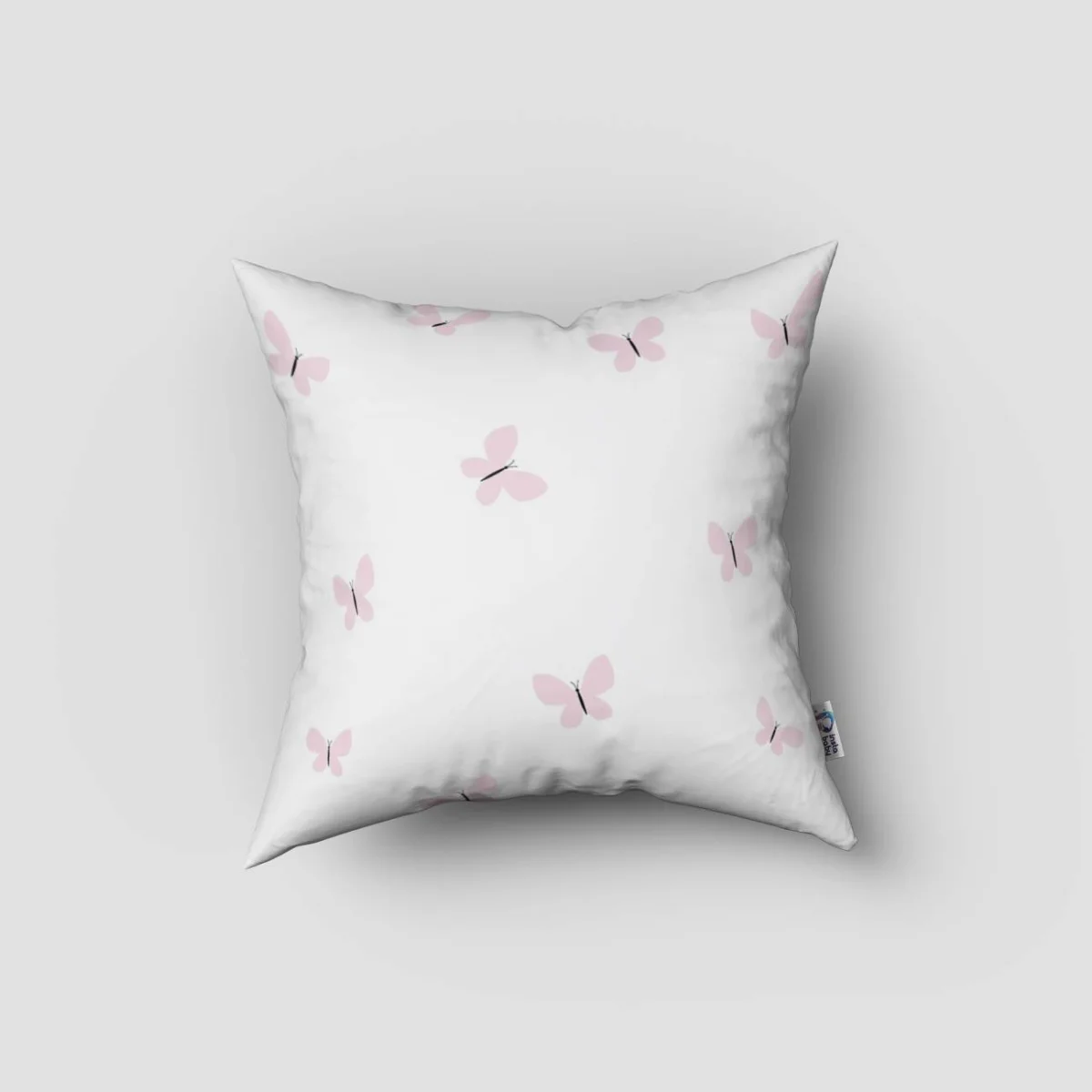 Kedi Kırlent Kılıfı | Beyaz pembe kelebekler, karpuz Desenli