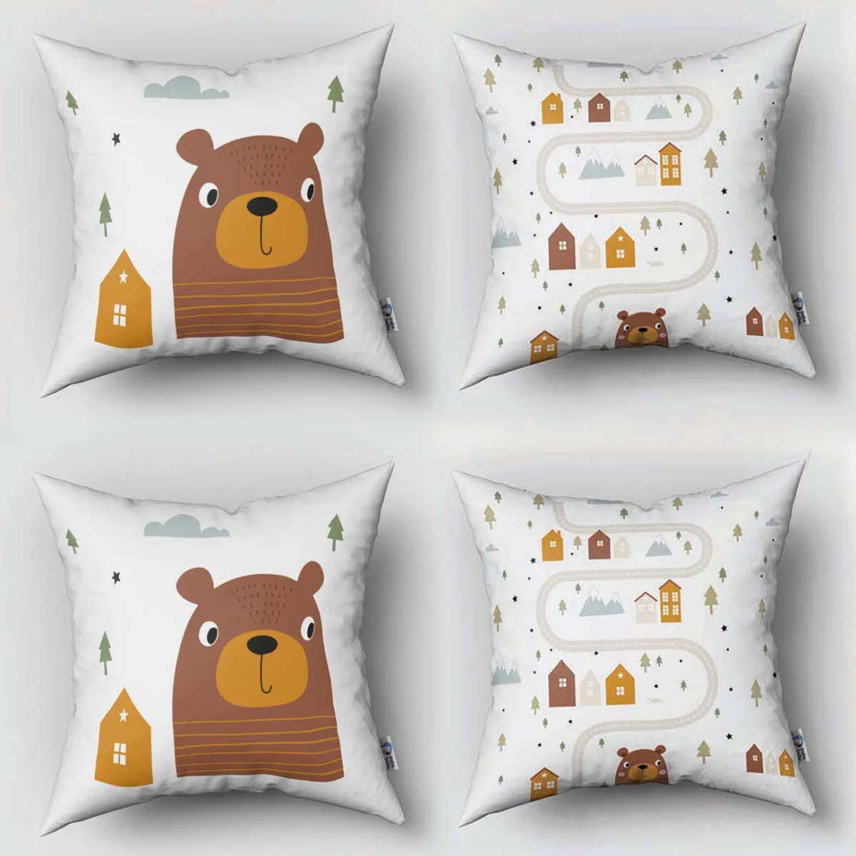 Orman Hayvanları 4lü Kırlent | Beyaz ayı, ev Desenli