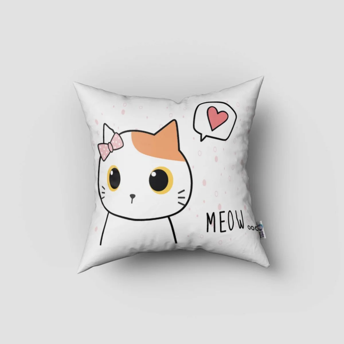 Kedi Kırlent Kılıfı | Pembe Çizgili, puantiye Desenli