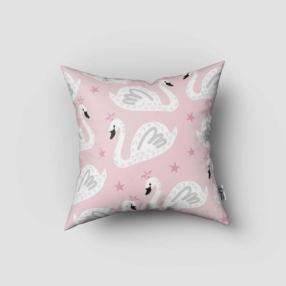 Kuğu Prenses Kırlent Kılıfı | Mor taç, çiçekler Desenli