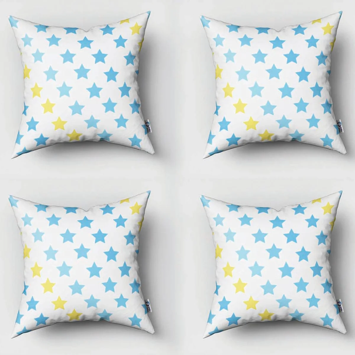 Yıldızlar 4lü Kırlent | Beyaz Mavi ve sarı yıldızlar Desenli