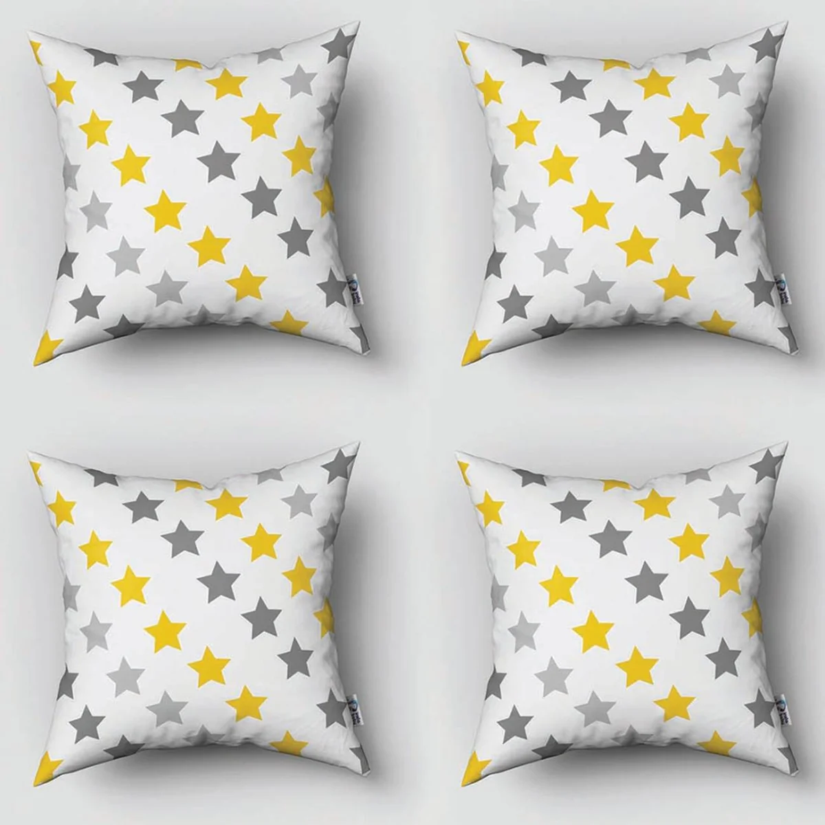 Yıldız 4lü Kırlent | Beyaz sarı ve gri yıldızlar Desenli