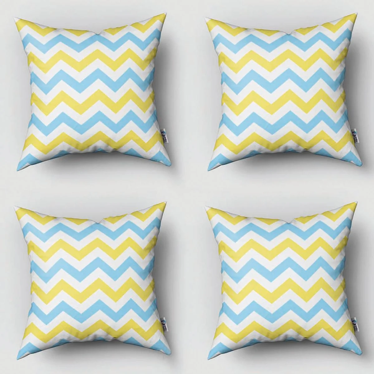 Geometrik 4lü Kırlent | Mavi, Sarı Zigzag desen Desenli