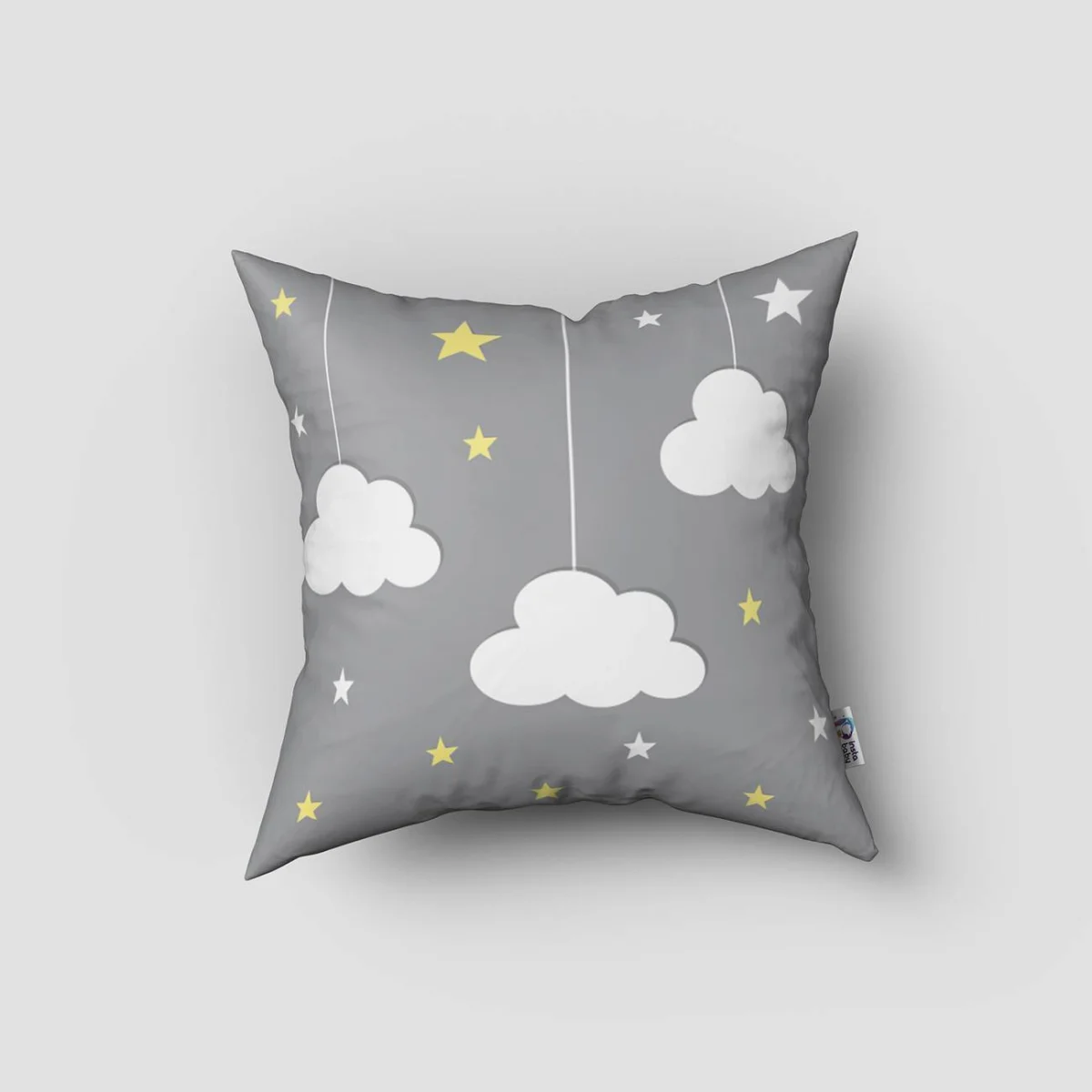Taç Kırlent Kılıfı | Gri yıldız, bulut Desenli
