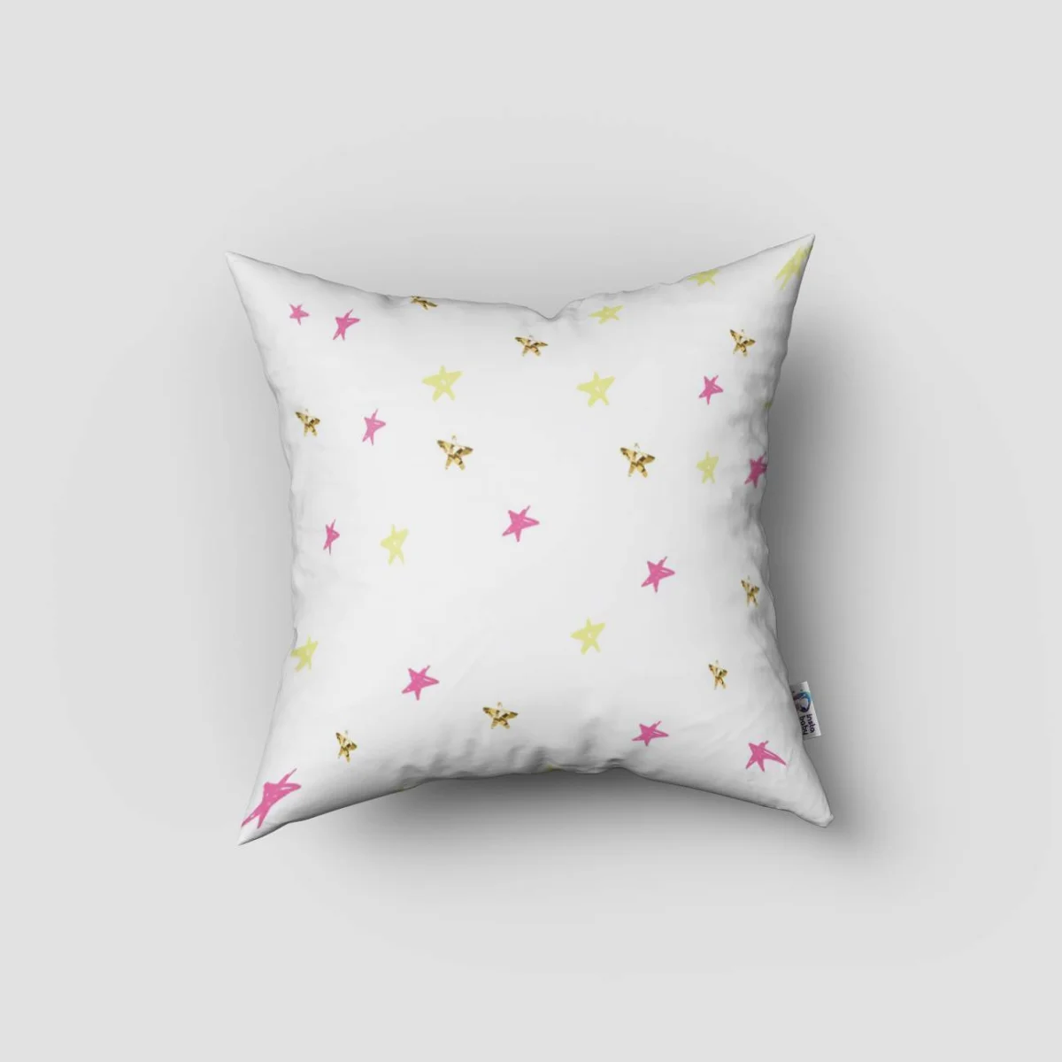 Prenses ve Unicorn Kırlent Kılıfı | Beyaz yıldızlar, taçlar Desenli