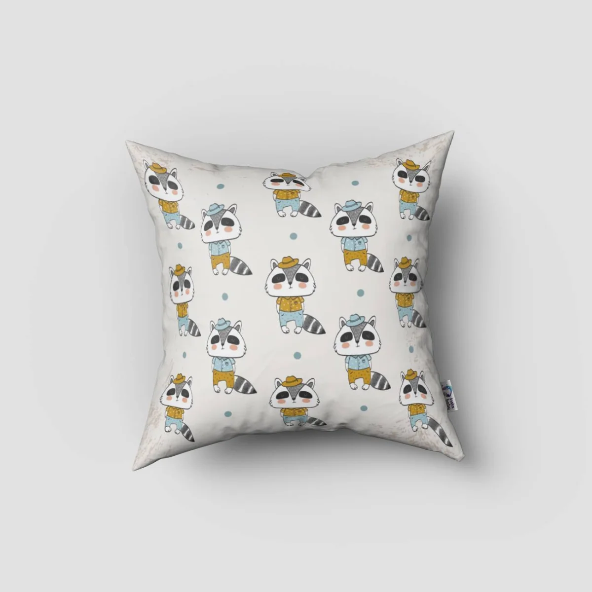 Orman Hayvanları Kırlent Kılıfı | Beyaz yıldız, güneş Desenli