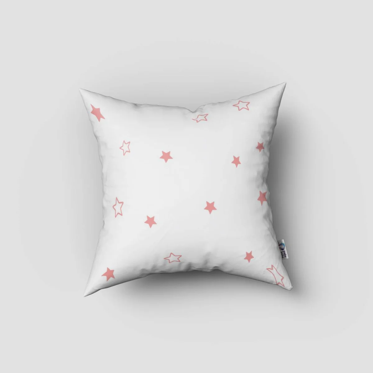Tavşan Kırlent Kılıfı | Beyaz pembe ve çerçeveli yıldızlar Desenli