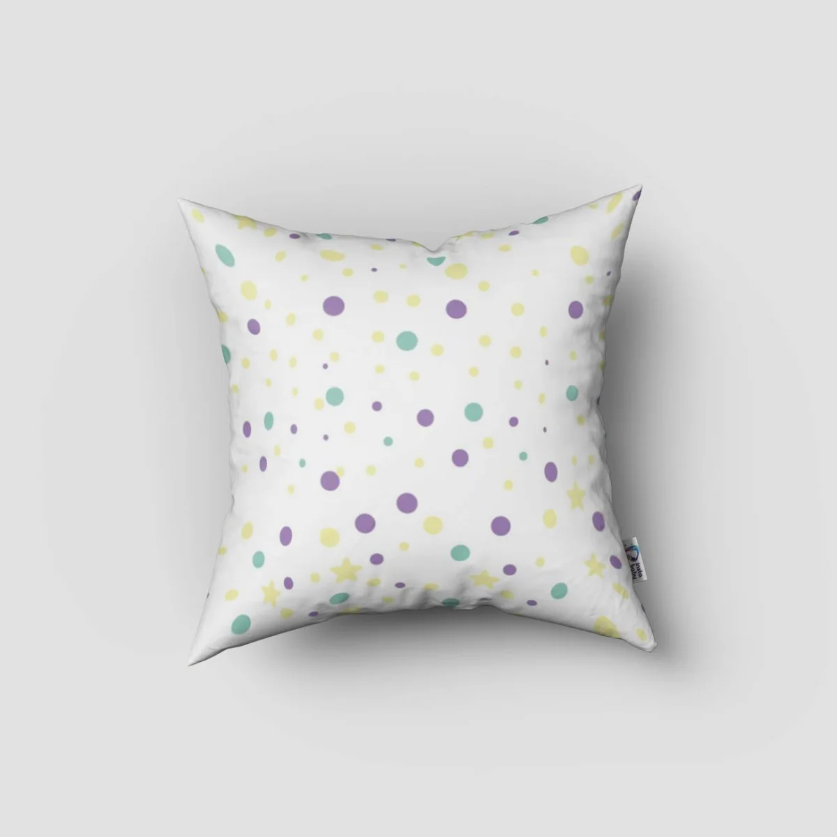 Unicorn Kırlent Kılıfı | Beyaz yıldızlar, renkli puantiyeler Desenli