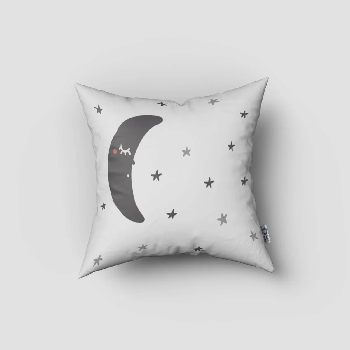 Aslan, Orman Hayvanları Kırlent Kılıfı | Gri, Beyaz yıldız, ay Desenli