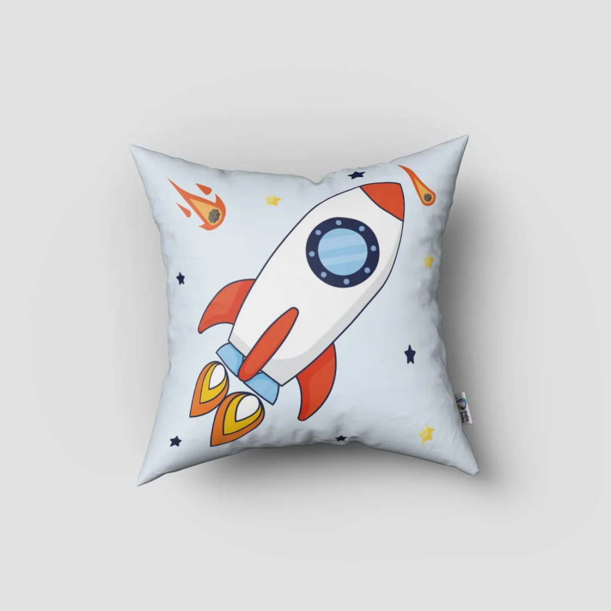 Uzay Kırlent Kılıfı | Açık Mavi Astronot, roket Desenli