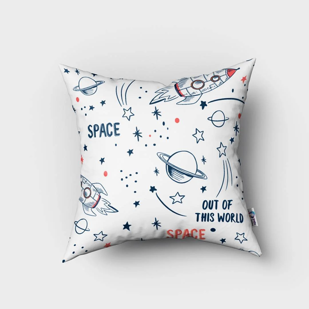 Uzay Kırlent Kılıfı | Beyaz yıldız, gezegen Desenli